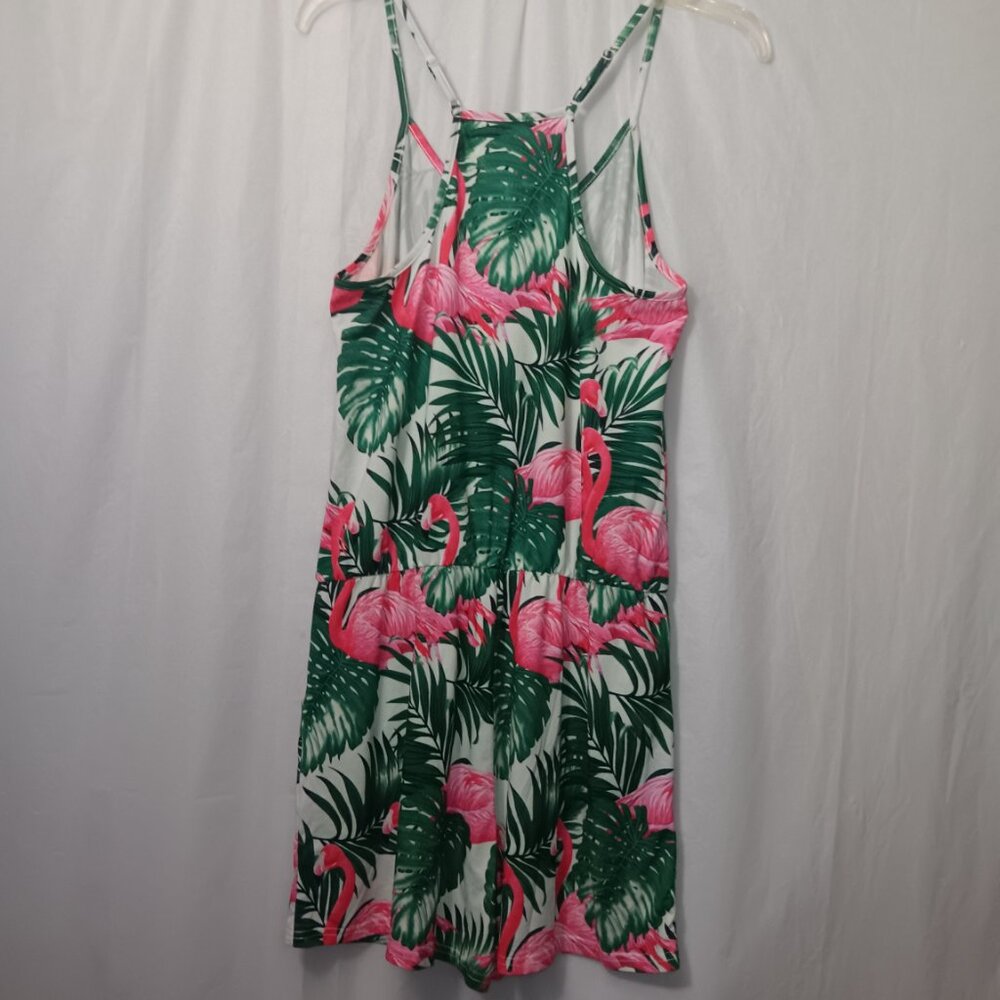 WOMEN'S FLAMINGOS TROPICAL LEAVES POCKET ROMPER - Picture 8 of 12